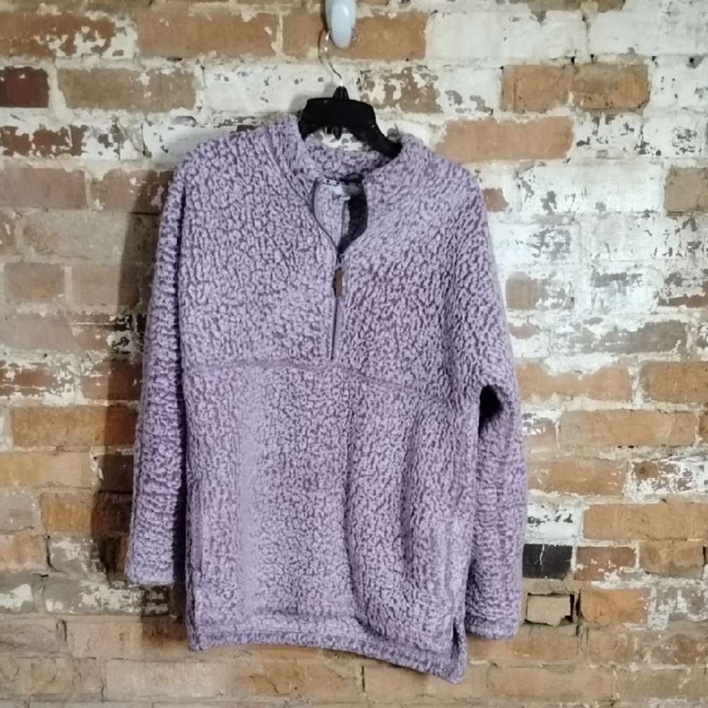 Purple Time And Tru Purple Teddy Fleece Quarter Zip Women's Size L